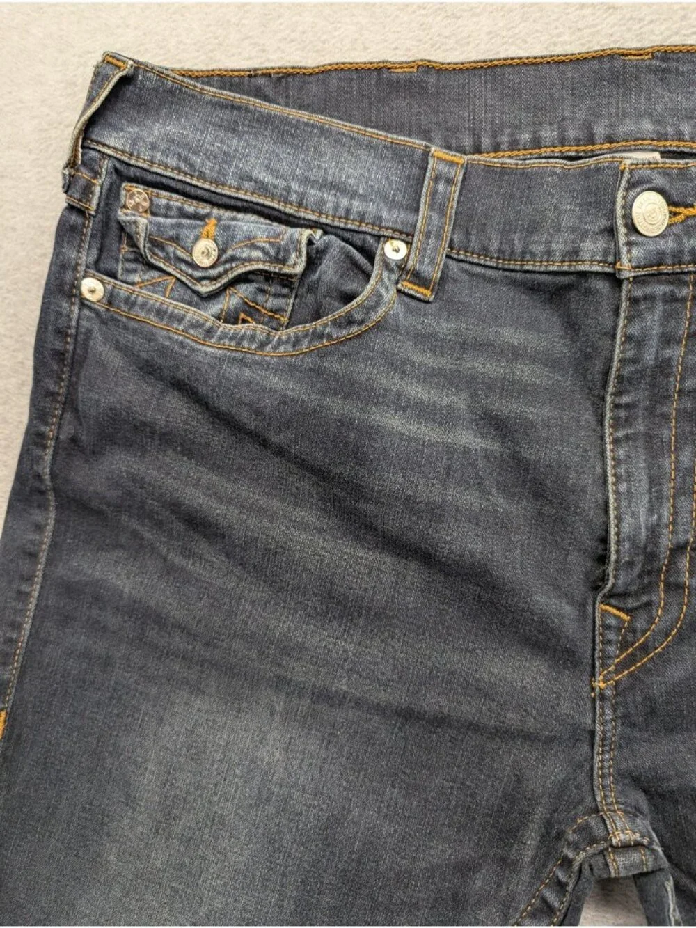 True Religion Ricky Relaxed Straight Jeans Mens 44x34 Blue Dark Stretch Denim